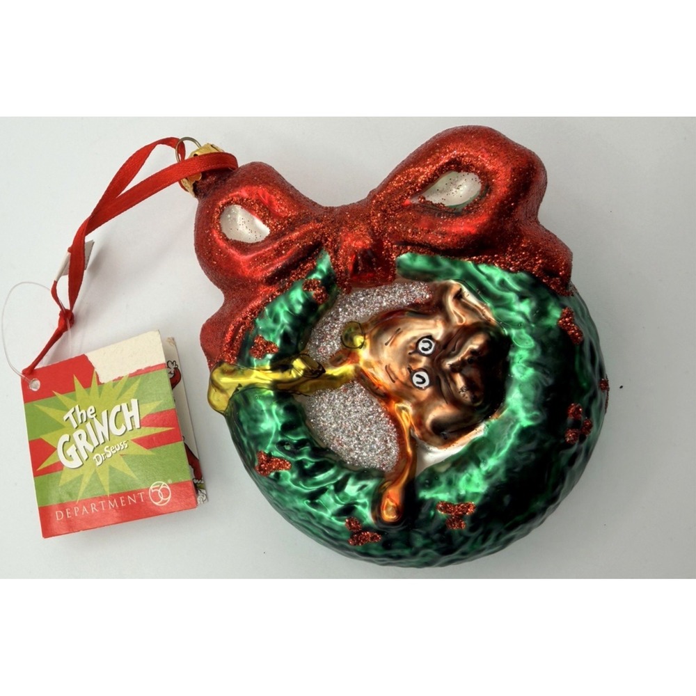 Department 56 Max The Grinch Glass Christmas Wreath Ornament Retired